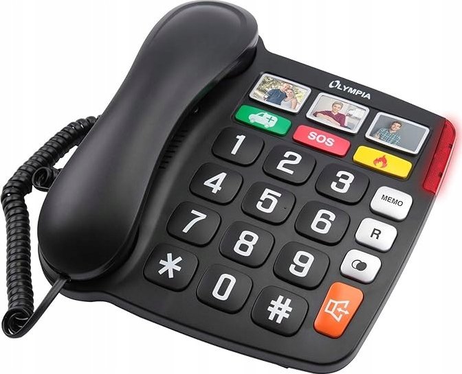 Telefoni fiks analog Olympia 4500, butona të mëdhenj, altoparlant, i zi e bardhë