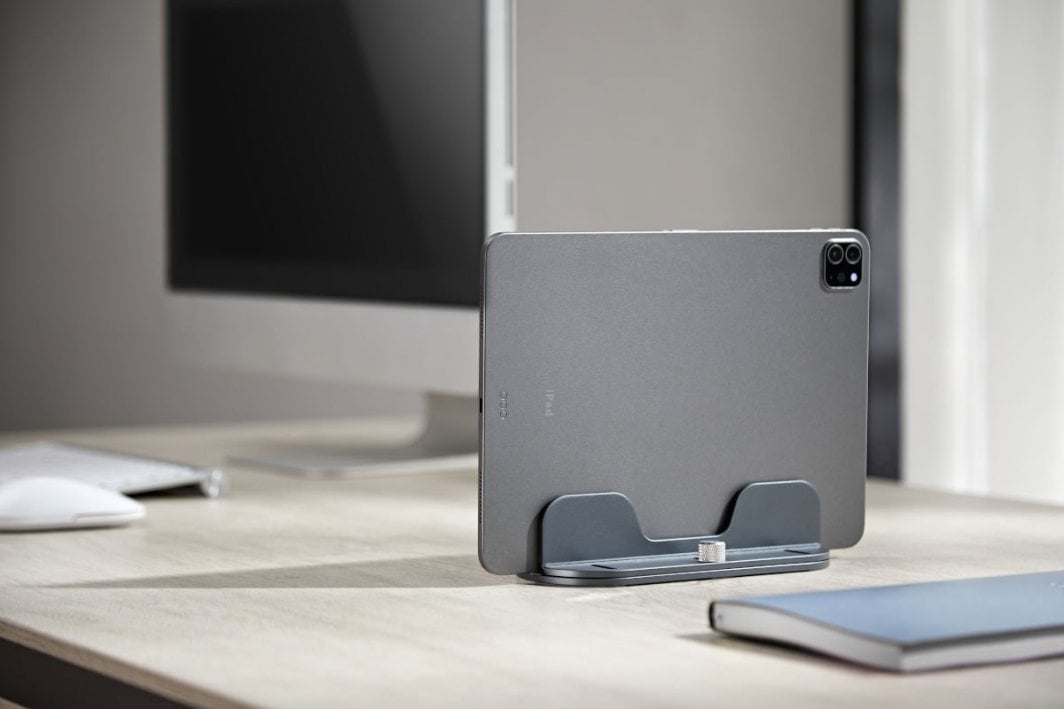 Mbajtëse vertikale për laptop Mozos H1, alumini, gri