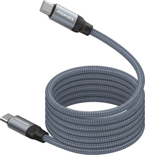 Kabllo USB Promate Springy USB-C në USB-C, 1.2 m, 60W, gri