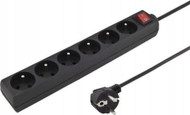 Zдолжувач PremiumCord 230V, 5m, 6 излези со прекинувач, црн