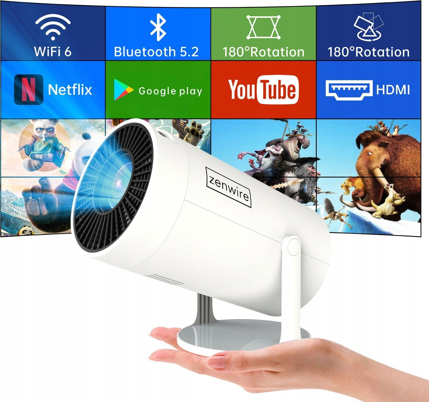 Projektor portabël Zenwire R1 MINI, Android 12, Full HD 4K, gri