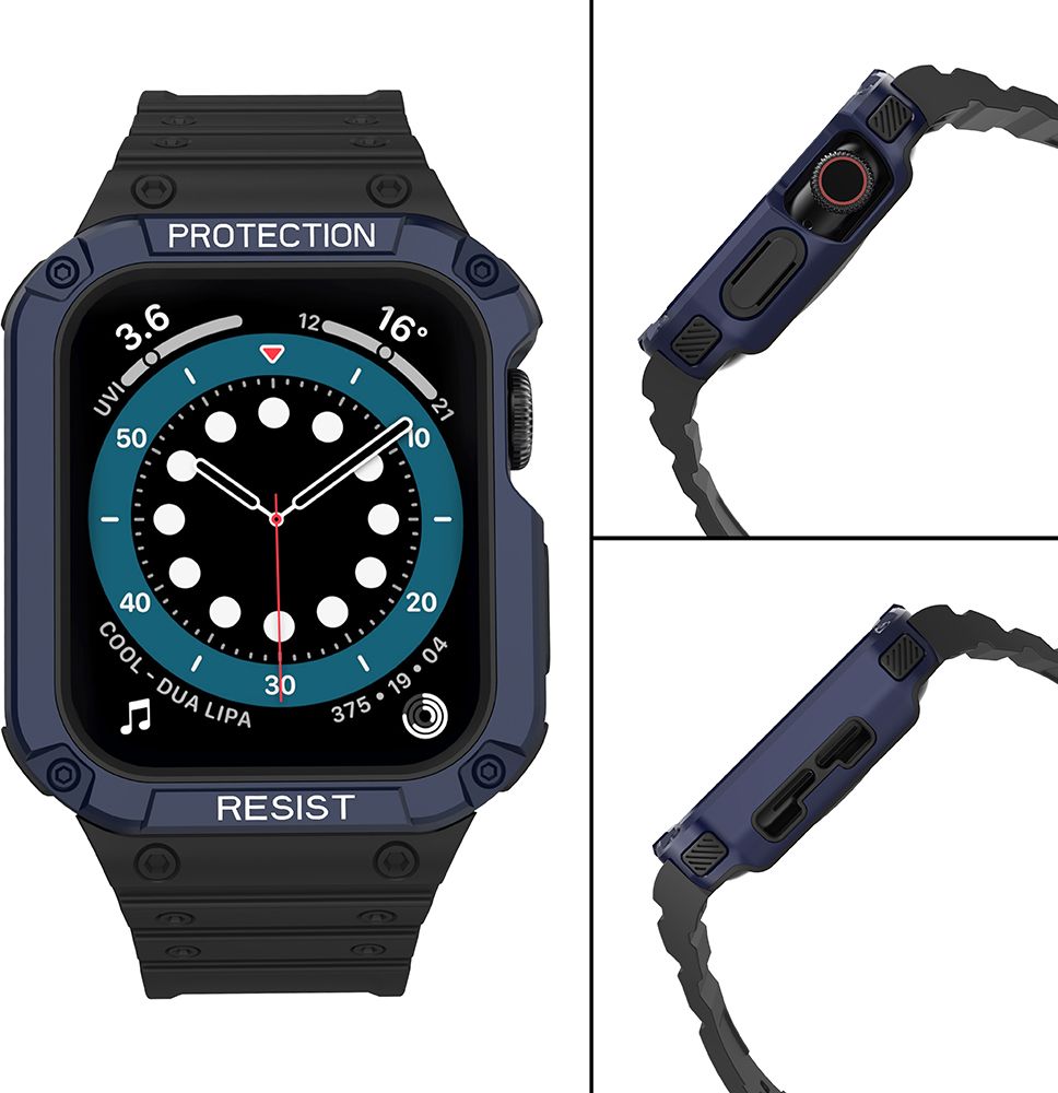 Byzylyk me kasë mbrojtëse Hurtel Protect Strap për Apple Watch 7 6 5 4 3 2 SE, 45 44 42mm, i zi