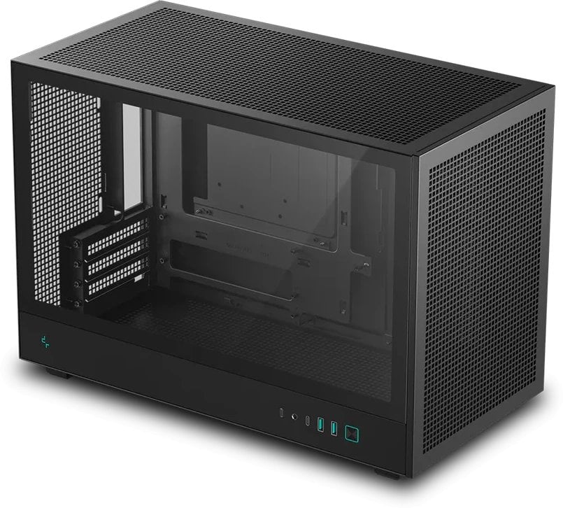 Kуќиште за компјутер DeepCool CH260 Micro ATX, закалено стакло, мрежест проток на воздух, црно