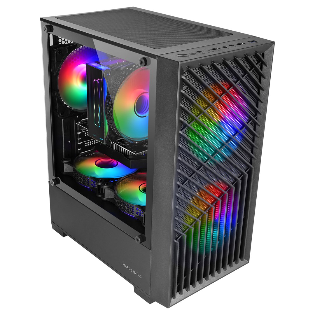 Kasa gaming Mars Gaming MC VORTEX, mini tower MicroATX, 3 fshesa FRGB 120mm, e zezë