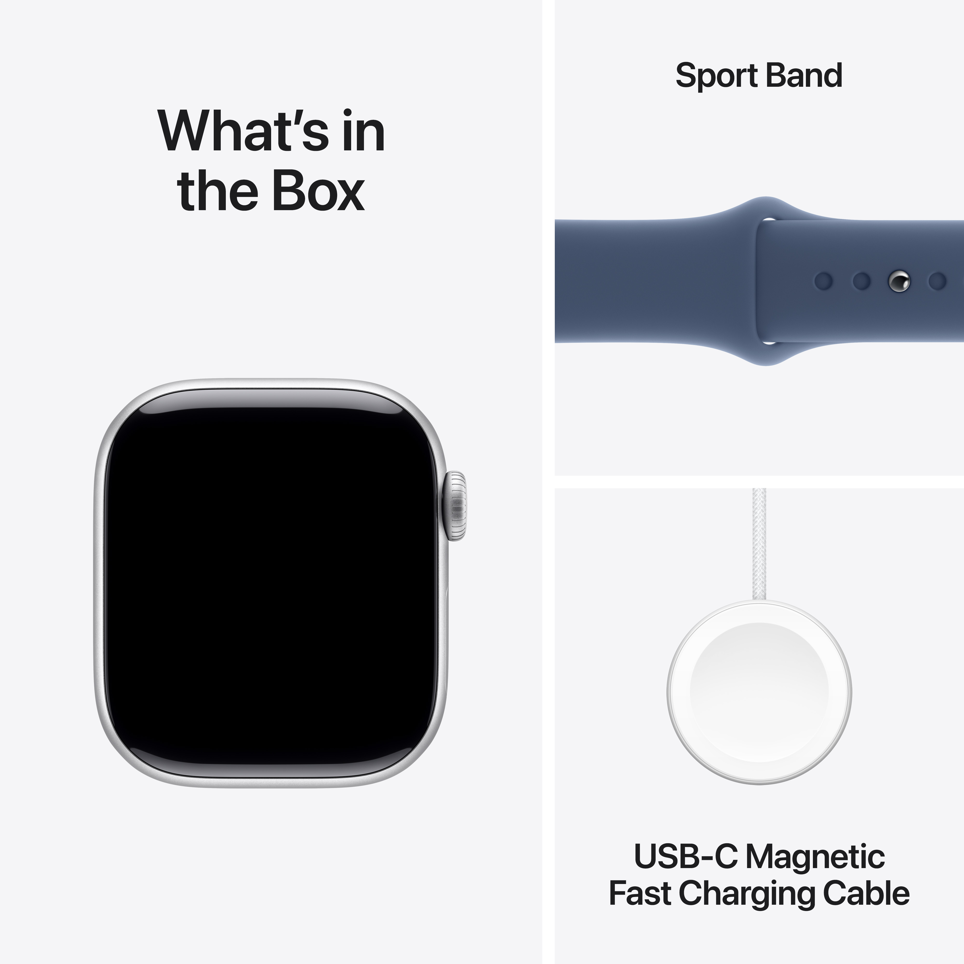 Apple Watch Series 10 GPS, 42mm, Silver Aluminum Case with Denim Sport Band, S/M