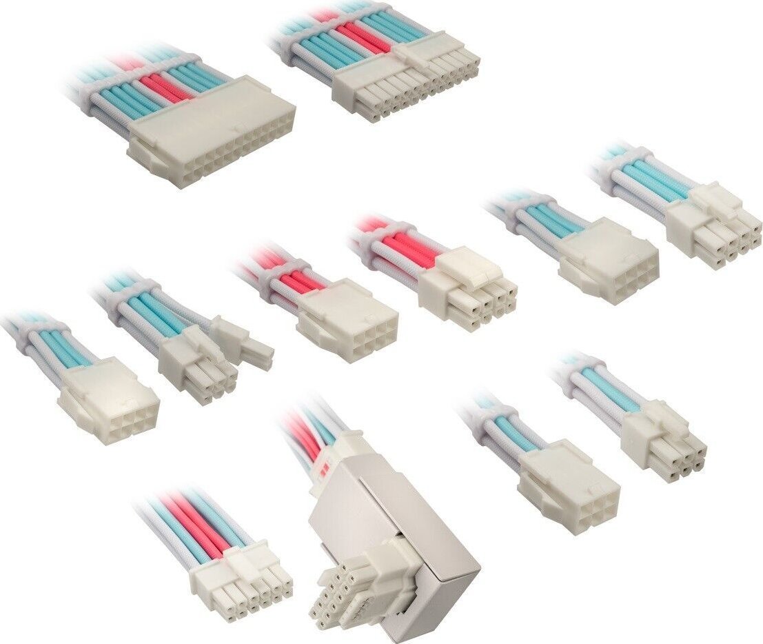 Сет продолжни кабли Kolink Core Pro 12VHWPR Type 1, 16AWG, со метални чешли, бел сино неон розов