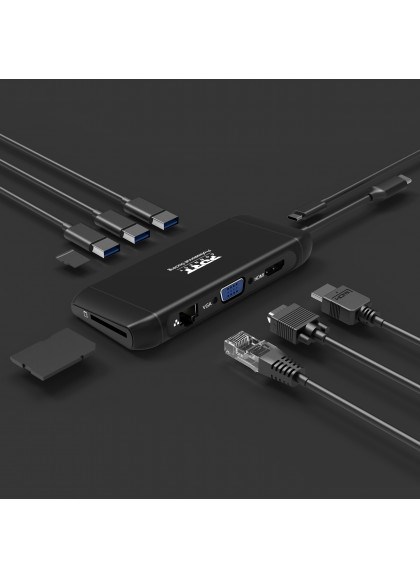 USB Hub USB-C Portdesign, 4K, 100W, 7 pajisje, e zezë