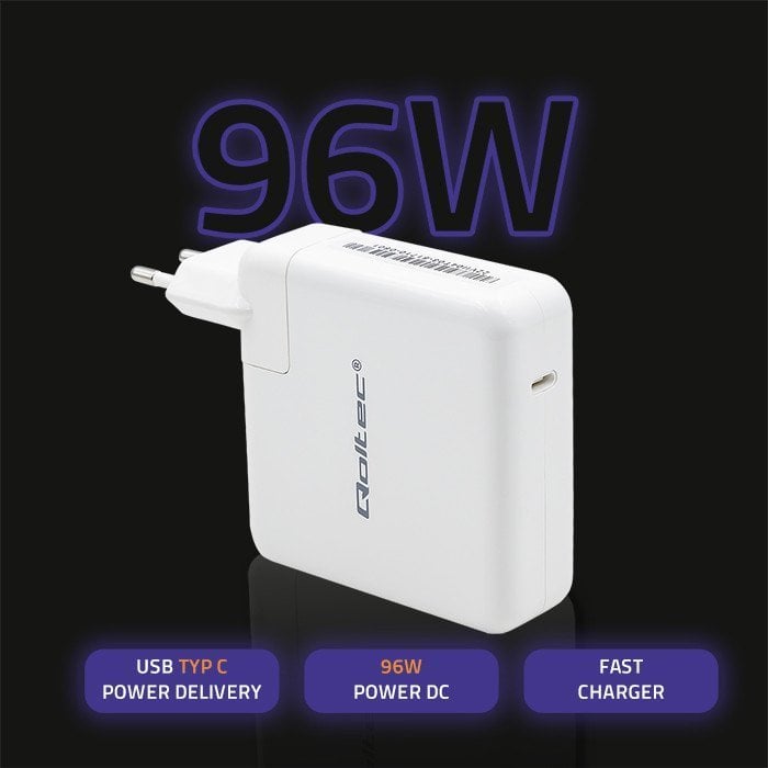 Karikues rrjeti Qoltec FAST, 96W, USB C PD, i bardhë