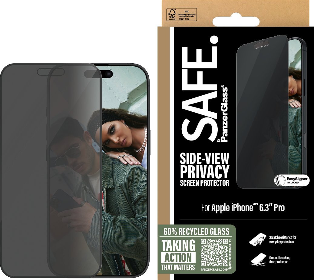 Mbrojtës ekrani PanzerGlass SAFE Privacy, iPhone 16 Pro, Ultra-Wide Fit, transparent