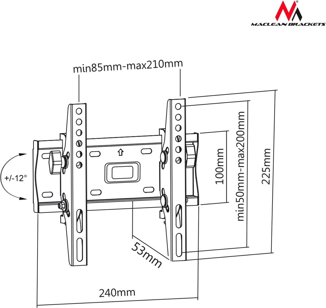 Ѕиден држач за ТВ Maclean MC-667N, 13"-42", до 25 kg, црн