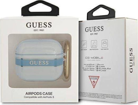 Mbulesë mbrojtëse Guess Strap Collection për AirPods 3, me rrip dekorativ, blu