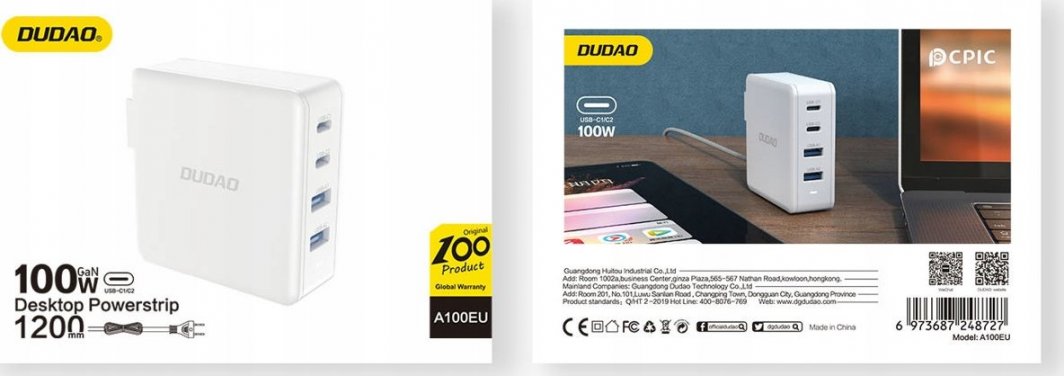 Karikues Dudao GaN, 100W A100EU, i bardhë