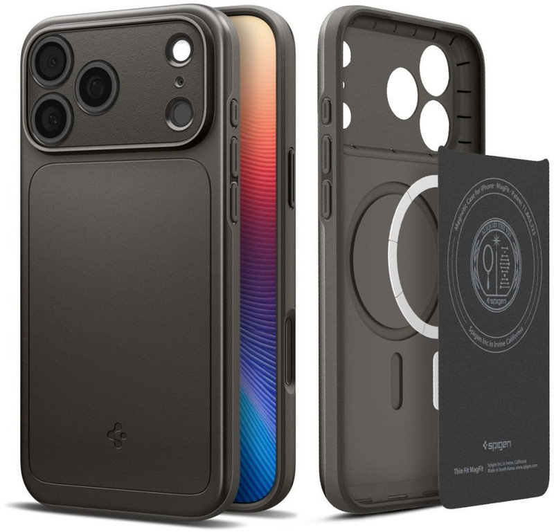 Kapak telefoni Spigen Thin Fit MagSafe për iPhone 17 Pro, gunmetal, gri
