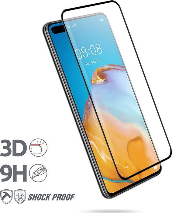 Mbrojtës ekrani Crong 3D Armour Glass për Huawei P40, xham i fortë 9H, kornizë instalimi, transparent