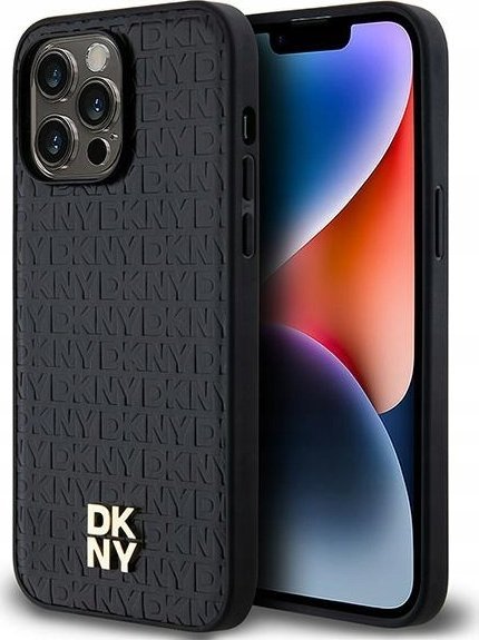 Mbulesë telefoni DKNY PU Leather Repeat Pattern Stack Logo MagSafe, për iPhone 14 Pro, e zezë