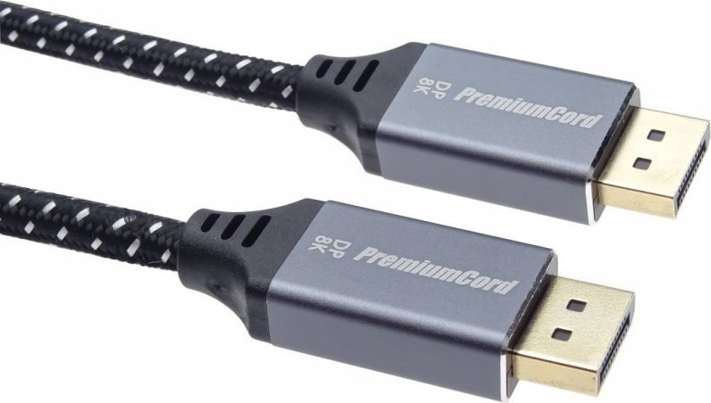 Кабел DisplayPort PremiumCord 1.4, 1.5m, метални конектори со позлата од злато, црно бел