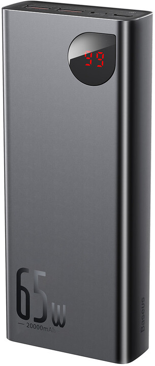 Powerbank me ekran dixhital Baseus Adaman Metal QC + PD, 20000mAh, 65W, i zi + kabllo USB-A/USB-C, 30cm, e zezë