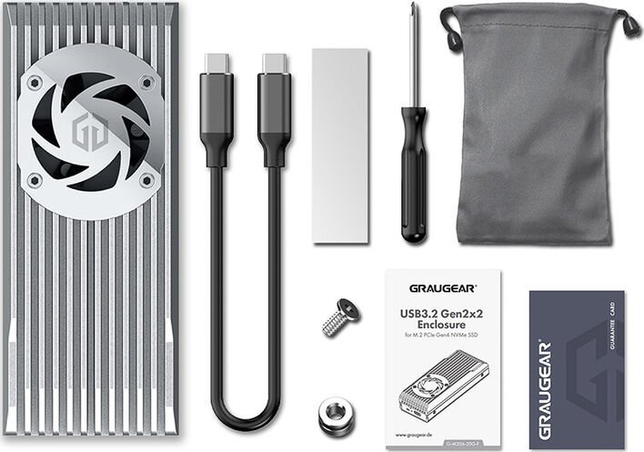 Kuti ekstern për SSD M.2 GrauGear G M206 20G F, USB C 3.2, me ventilator, gri