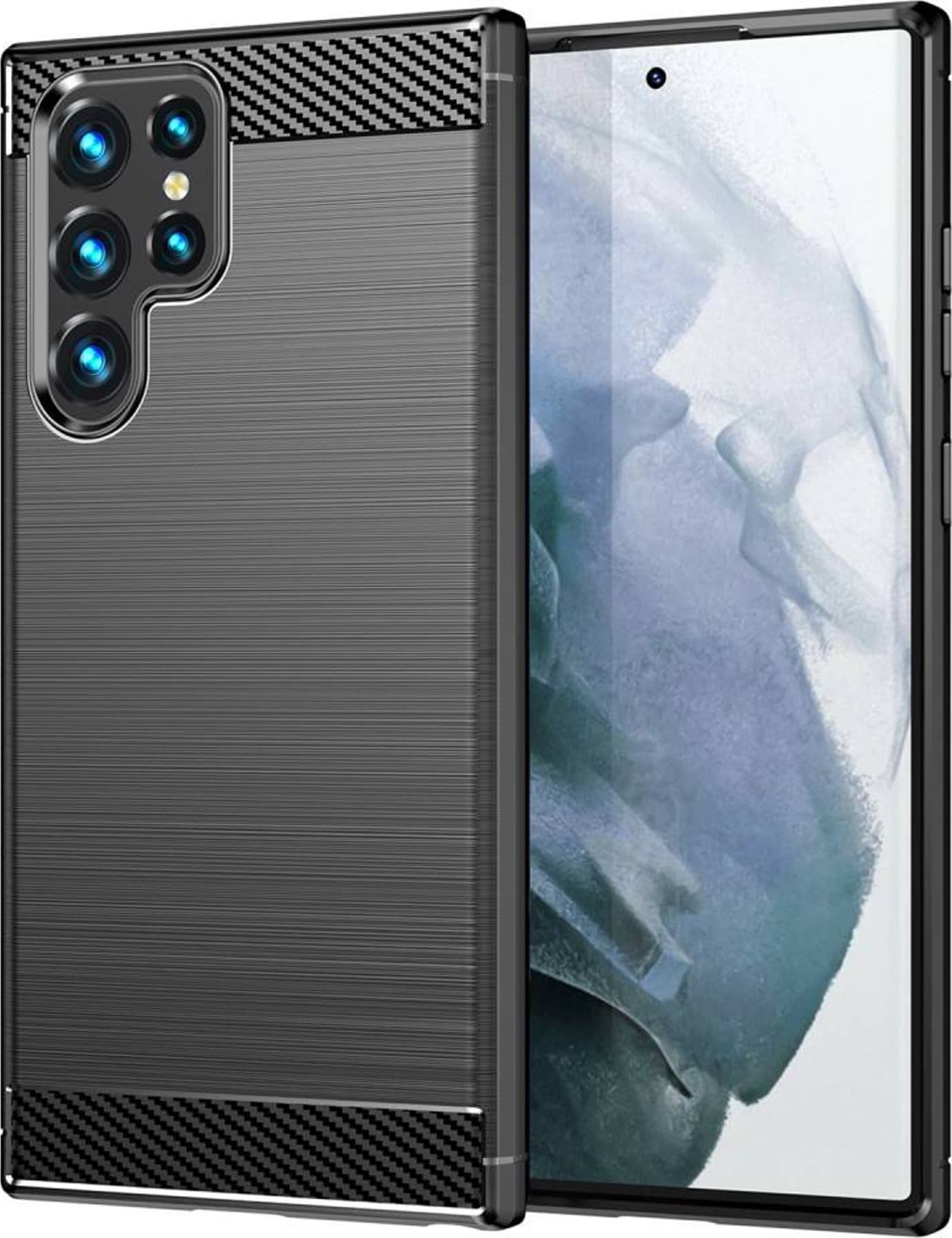 Mbështjellës telefoni Carbon për Samsung Galaxy S23 Ultra, rezistent ndaj goditjeve, i zi