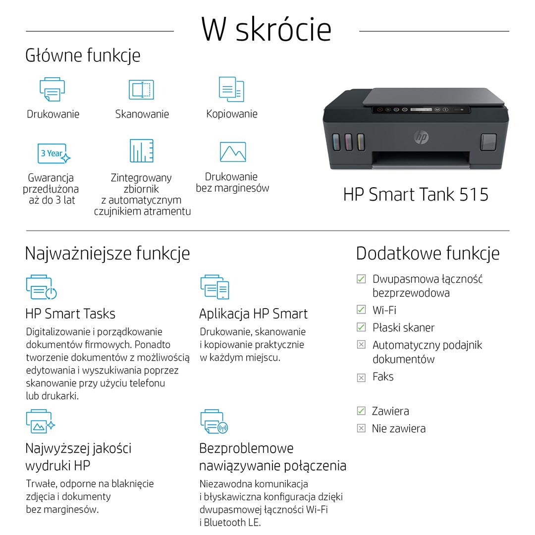 Printer multifunksional HP Smart Tank 515, Inkjet termal, i zi