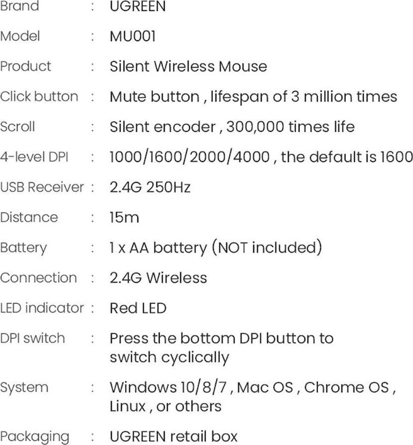 Mouse pa tela Ugreen MU001, ergonomik, i heshtur, i zi