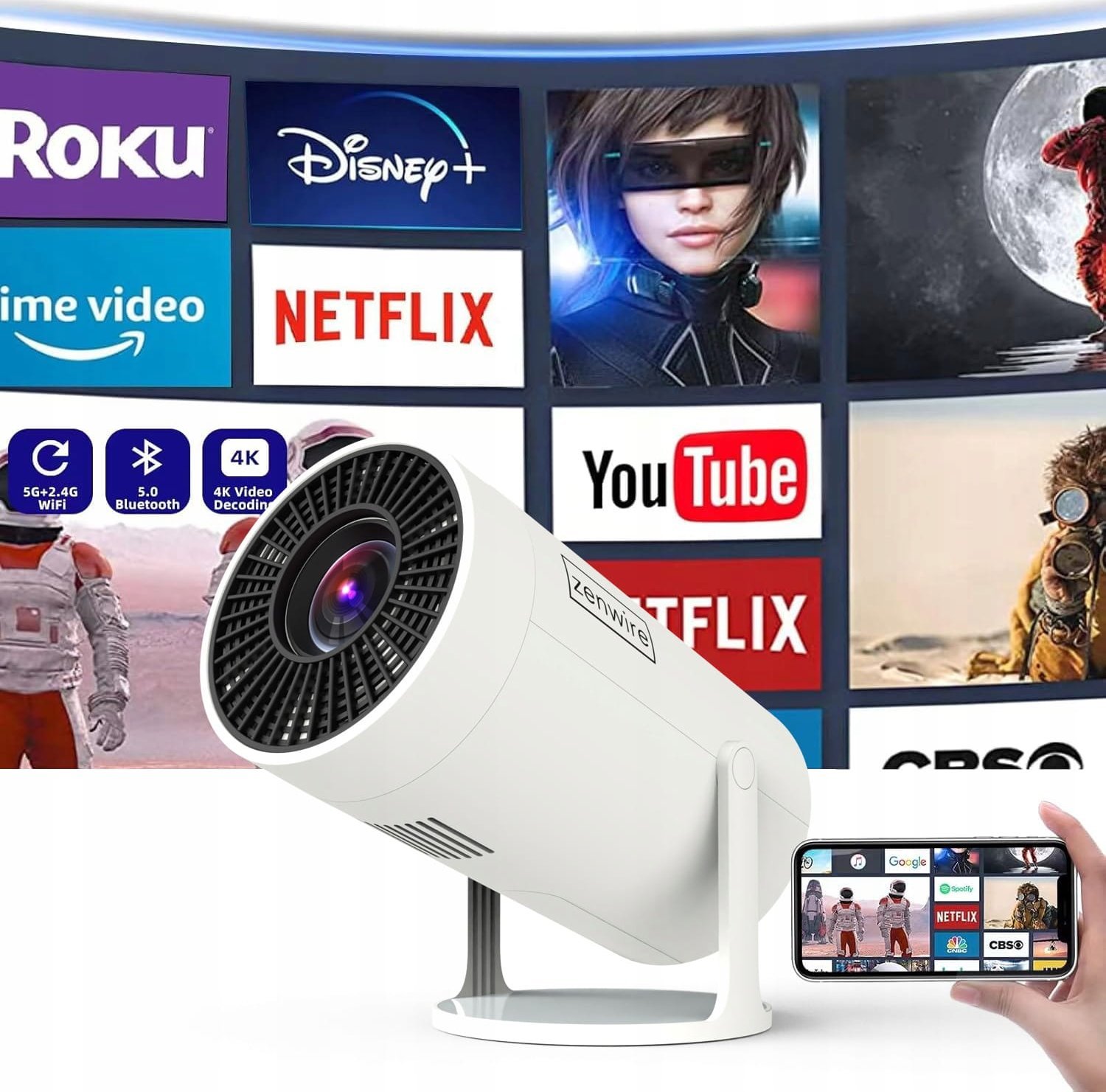 Projektor portabël Zenwire R1 MINI, Android 12, Full HD 4K, gri