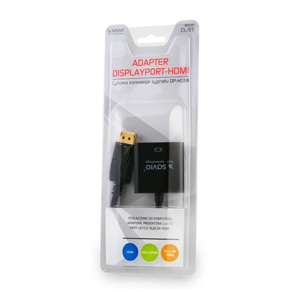 Adapter kabllo DisplayPort në HDMI Savio CL-55, 0.2 m, i zi
