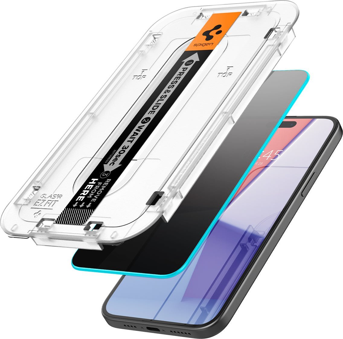 Xham mbrojtës Spigen Glas TR EZ Fit Privacy për iPhone 15, 2 cope, transparent