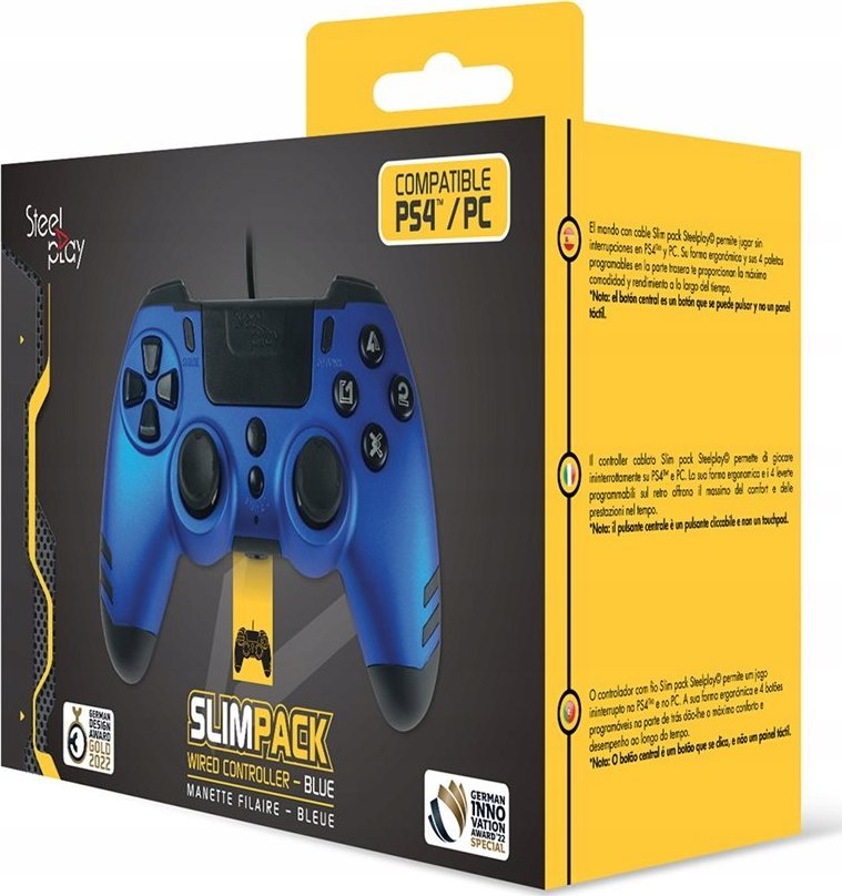 Gamepad Lexip SteelPlay Slim Pack, me kabllo, për PS4 dhe PC, blu Sapphire