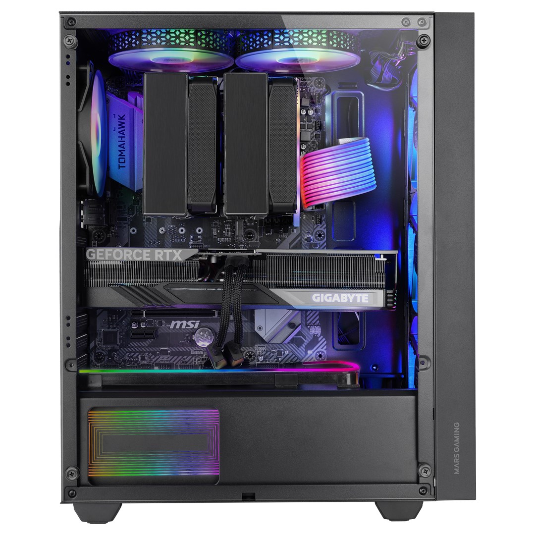 Kutia gaming Mars Gaming MC-AIR, ATX, 4 ventilatorë FRGB 120mm, panel me rrjetë, e zezë