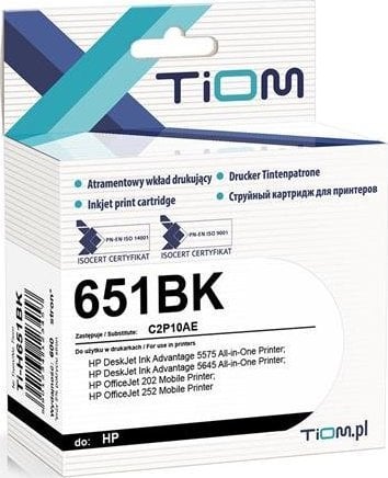 Katrushë boje Tiom Ink për HP 651BK C2P10AE, 22ml, e zezë