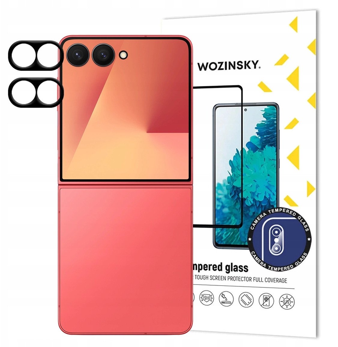 Qelq mbrojtës kamere Wozinsky Black Full për Samsung Galaxy Z Flip 7, set 2 copë, i zi