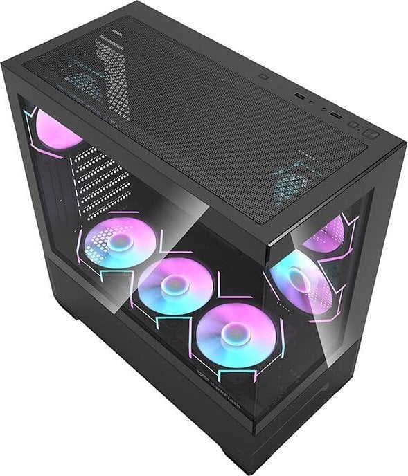 Kasa kompjuteri DarkFlash, PSU 700W, 6 ftohës, mbështetje ftohje me ujë, e zezë