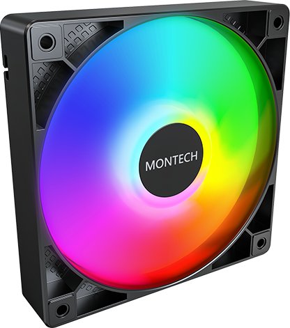 Кулер вентилатори Montech GF120 ARGB PWM, 120mm, сет 3 парчиња со фан хаб, црни
