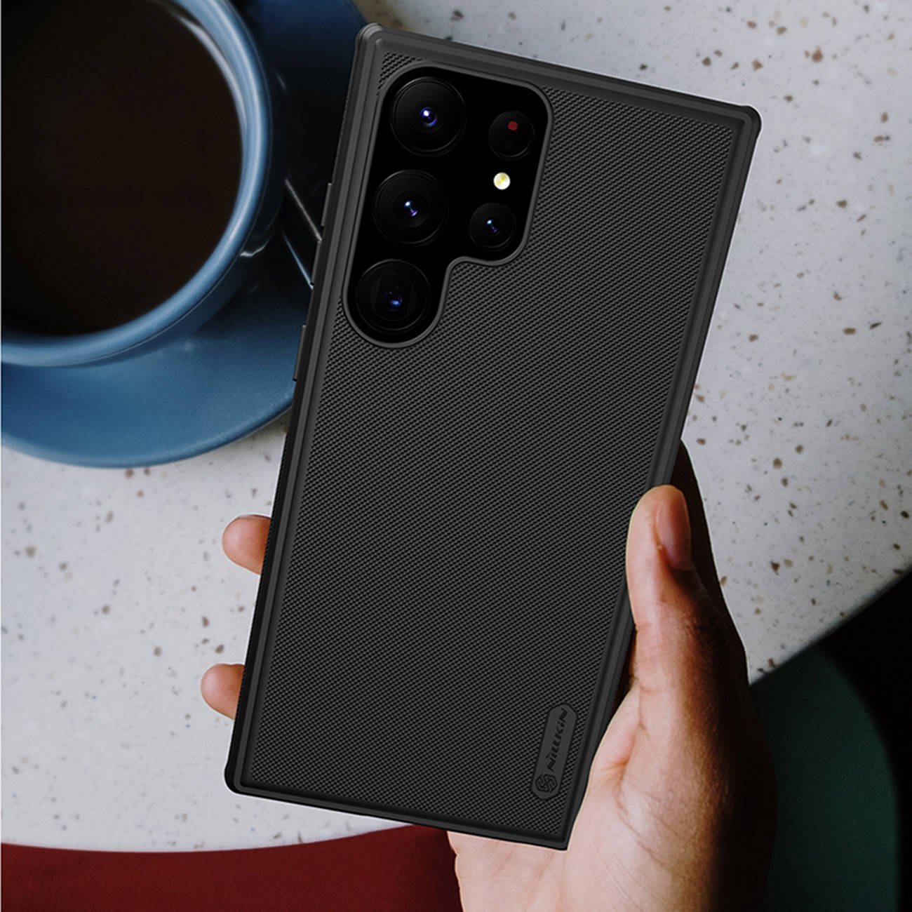 Kullof telefoni Nillkin Frosted Pro për Samsung Galaxy S23 Ultra, TPU dhe PC, anti goditje, blu