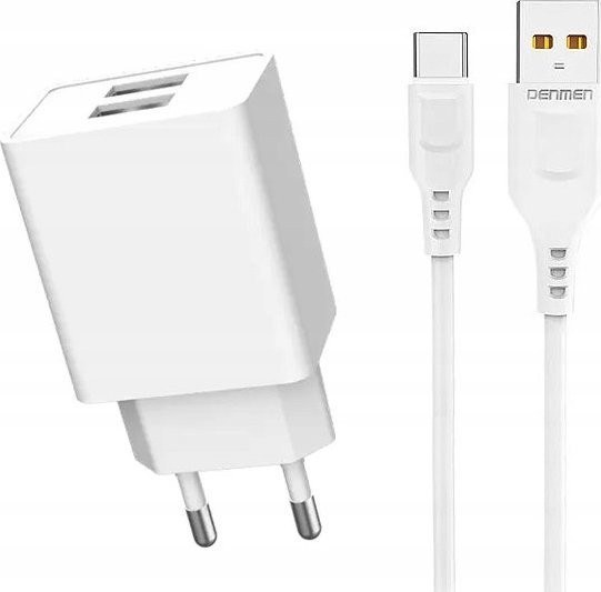 Karikues muri Denmen DC02T, 2 porta USB 2.4A, kabllo Type C, i bardhë