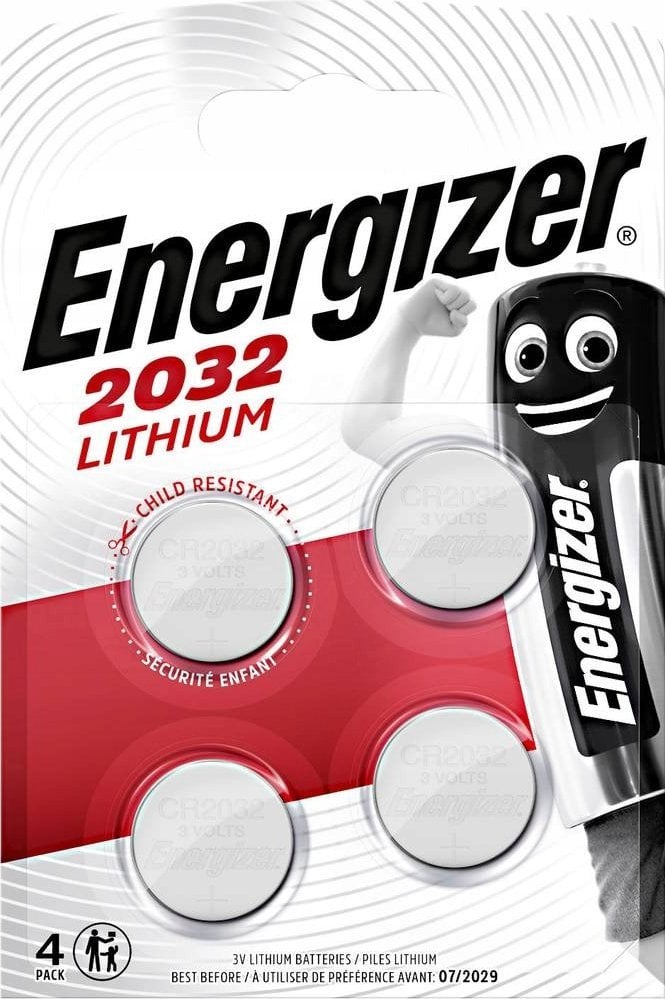 Копчеста батерија Енергизер CR2032, литиум, 240mAh, 3V, пакување 4 парчиња