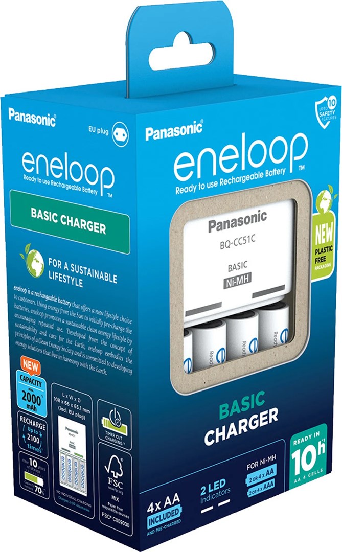 Karikues baterish Panasonic BQ-CC51, NiMH AA AAA, 2-4 slote, i bardhë