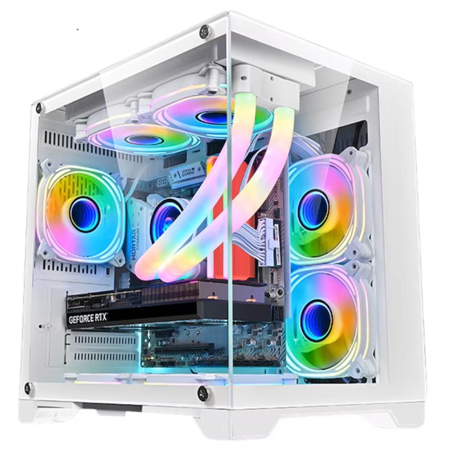Kasa gaming 1stPLAYER MV5 TP, Micro ATX, 5 ventilatorë aRGB, e bardhë