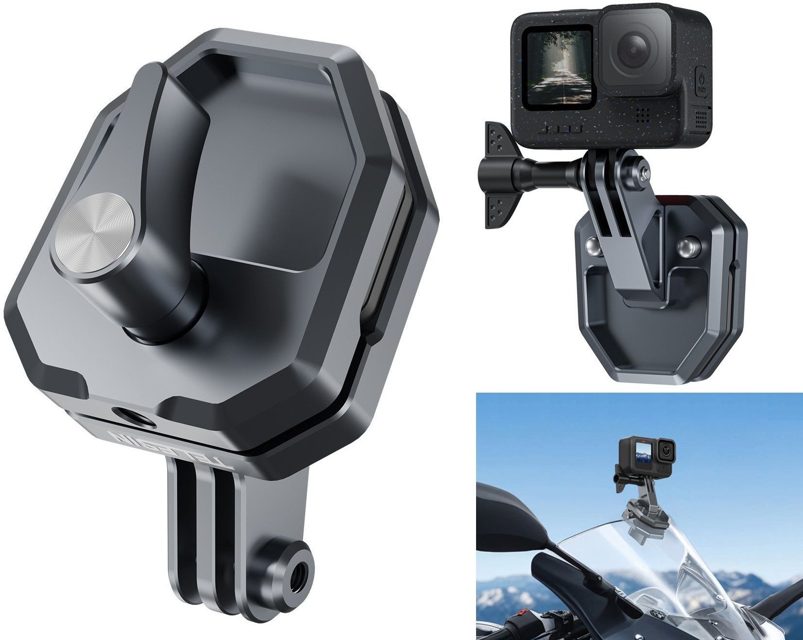 Mbajtëse xhami për action cam Telesin Windshield Clamping Brackets, universale, e zezë
