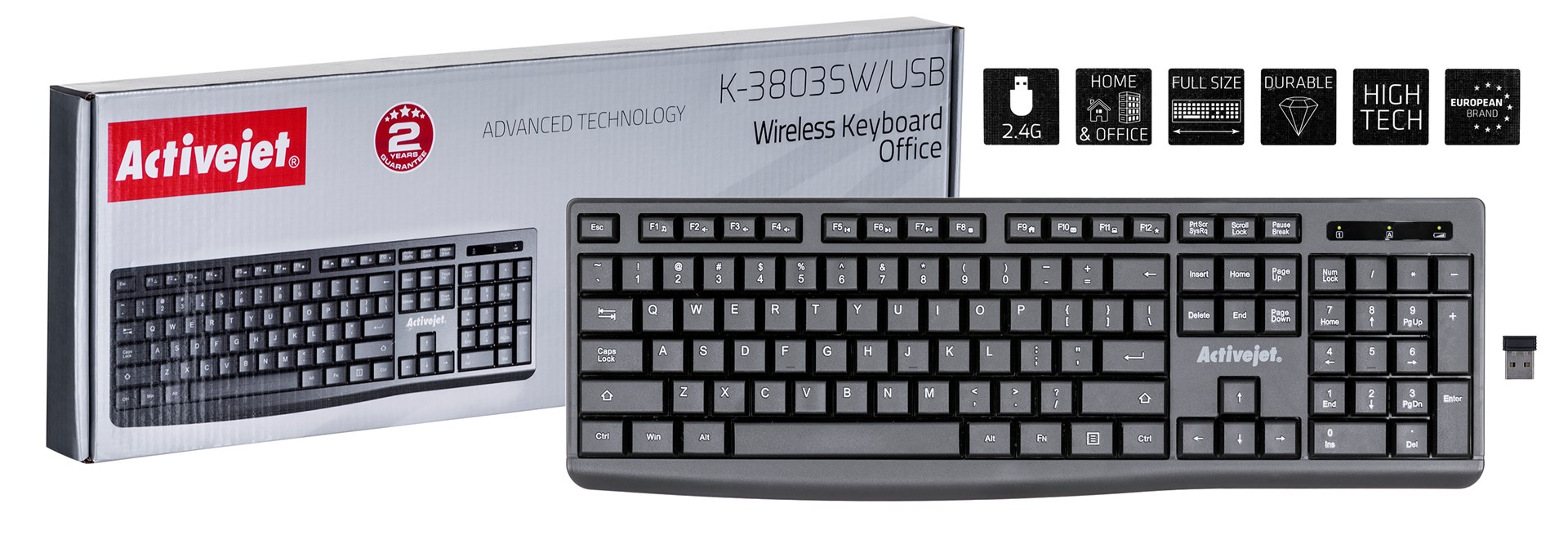 Tastierë wireless Activejet K-3803SW, 1x AAA, e zezë
