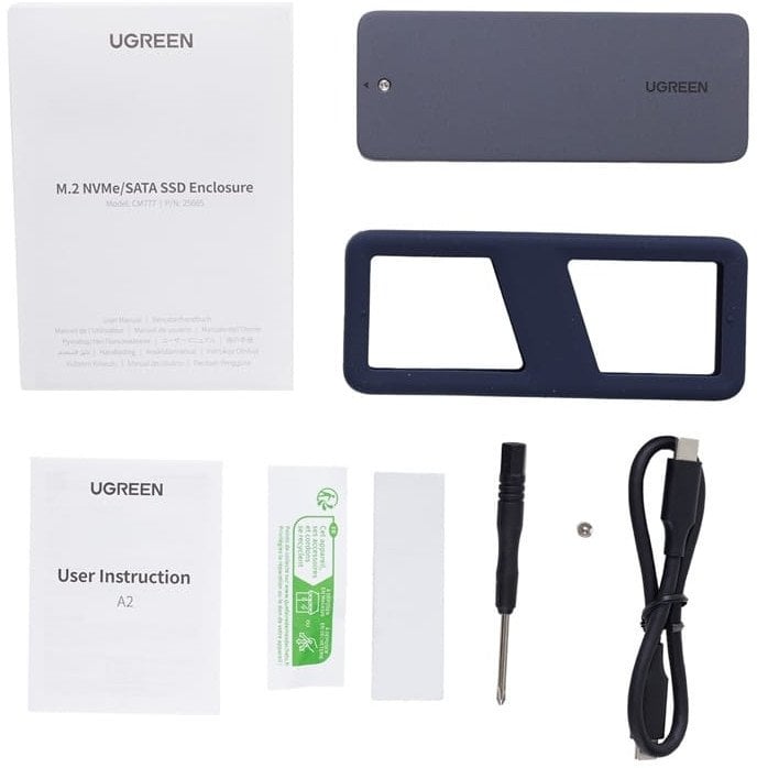 Kuti e jashtme SSD Ugreen CM777, NVMe SATA, USB C 20Gbps, argjendtë