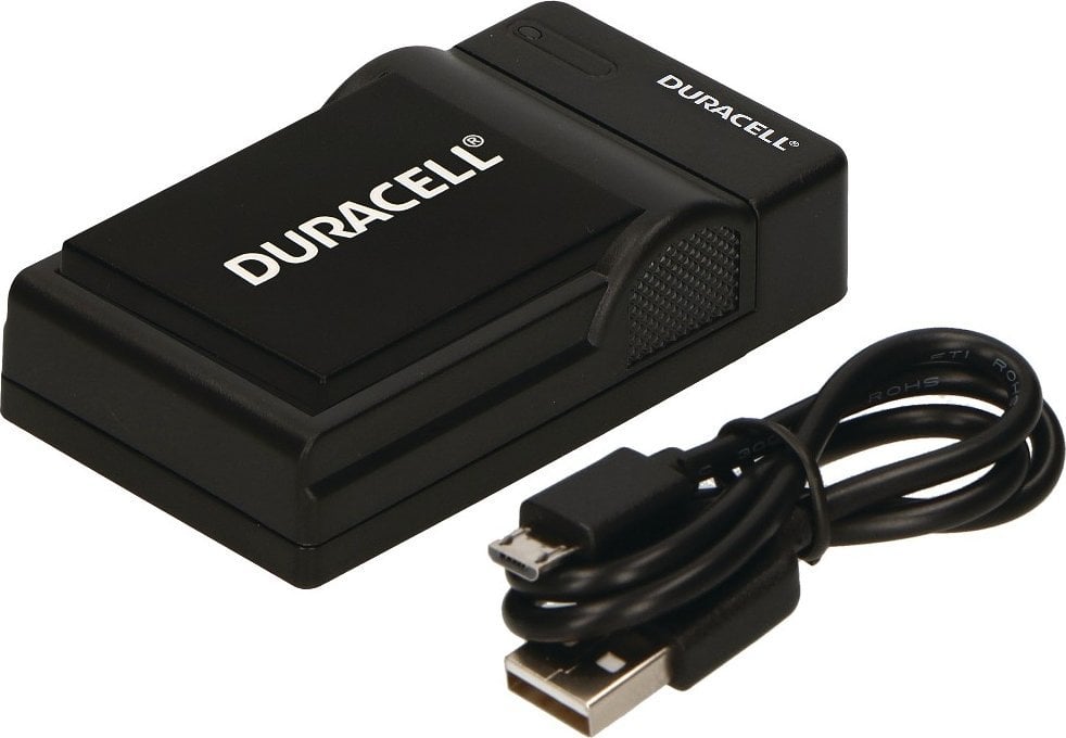 Karikues baterie për kamera Duracell Olympus BLH-1, USB, me kabllo, i zi