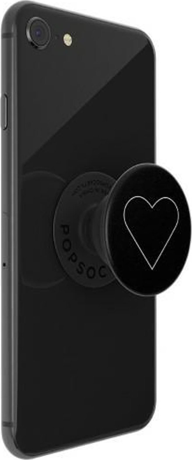Mbajtëse telefoni PopSockets PopGrip White Heart Black, rrëshqitëse, pjesë e sipërme e zëvendësueshme, e zezë