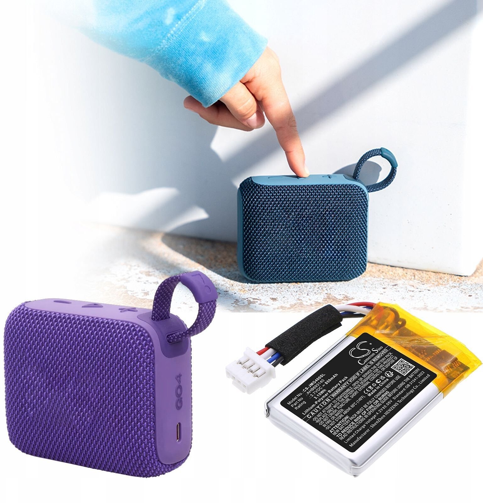 Bateri zëvendësuese Cameron Sino CS-JMG400SL për JBL Go 4, 850mAh, 3.7V, e zezë