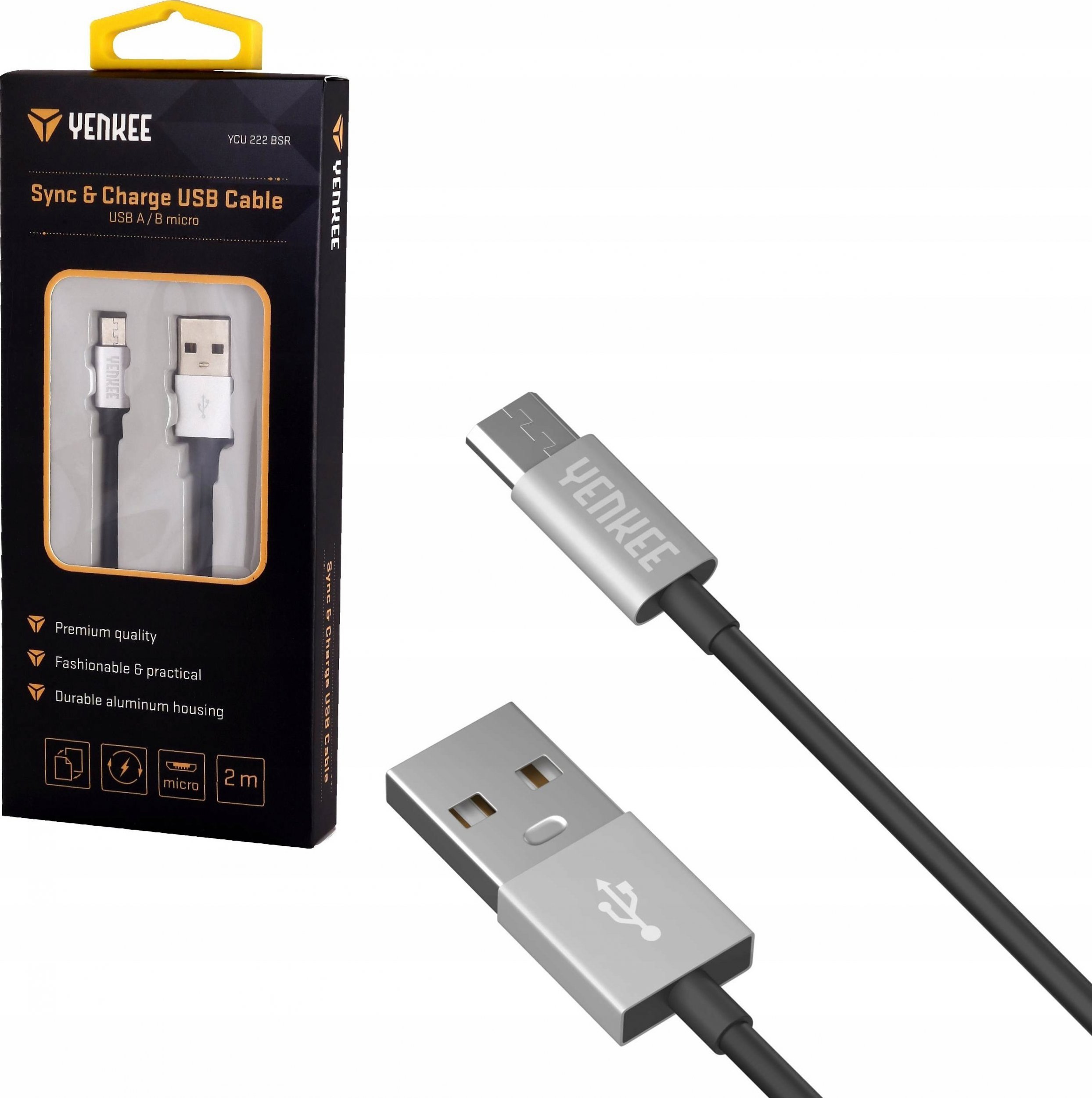 Kabllo USB Yenkee YCU 222 BSR, USB A në microUSB, 2 m, argjendi