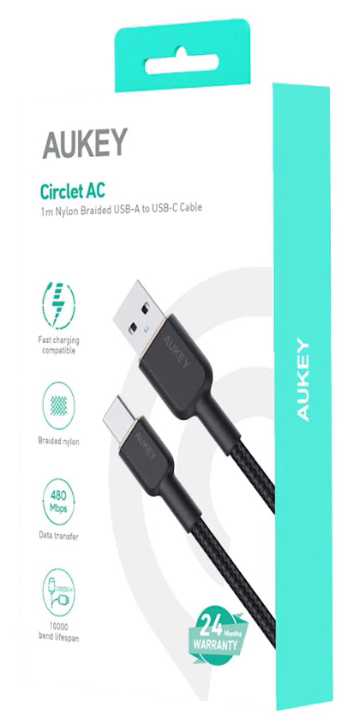 Kabllo Aukey, USB-A / USB C, 1 m, e zezë