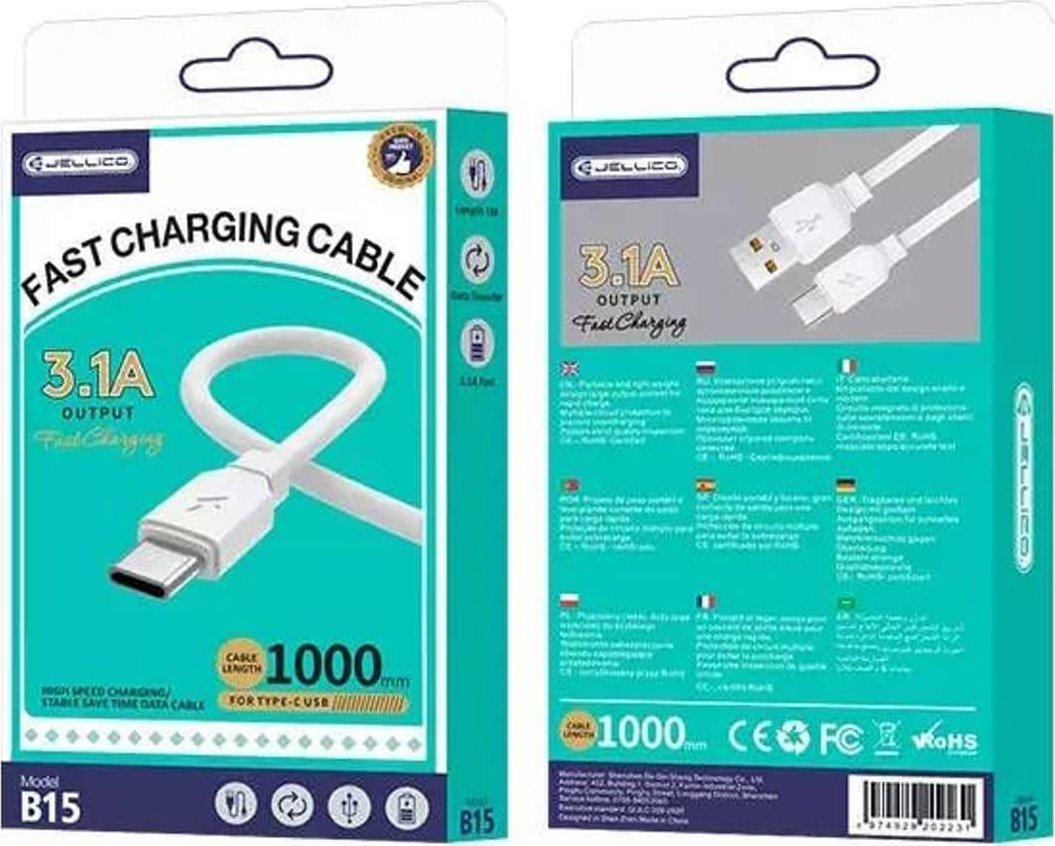 Kabllo USB Nemo Equipment B15 Lightning, 3.1A, 1m, e bardhë