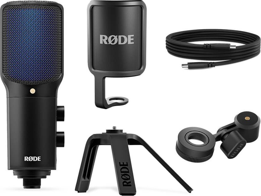 Mikrofon Rode NT-USB+, kondenzator USB, me këmbëz tavoline, i zi