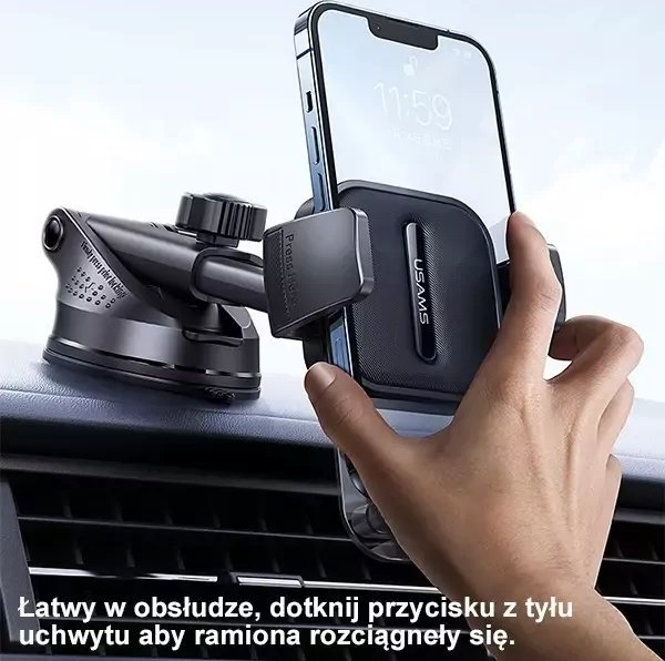 Mbajtës telefoni për veturë Usams US-ZJ072, për kokpit dhe xham, i zi